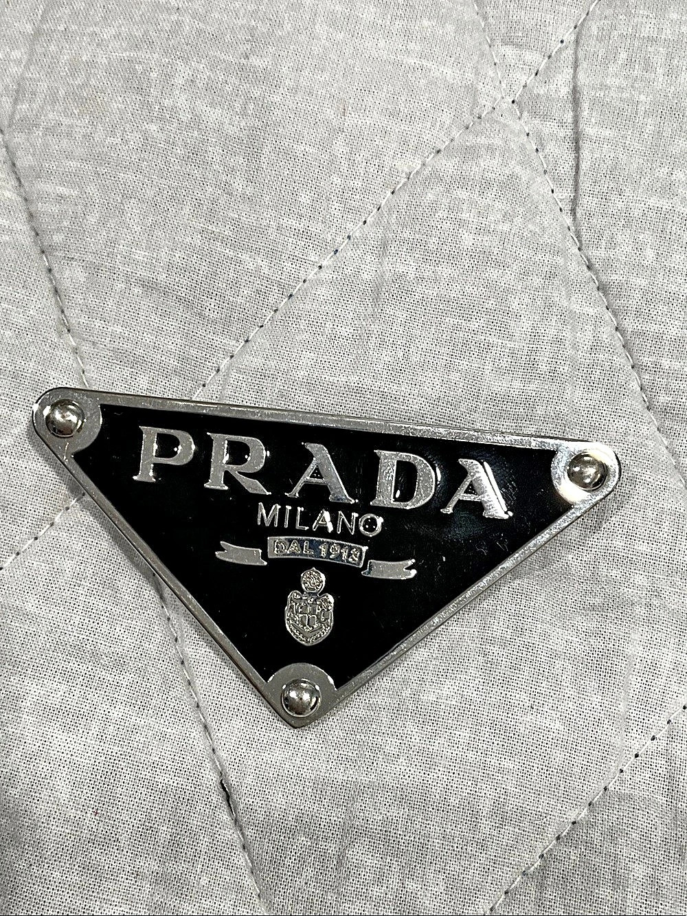 Prada Enameled Metal Triangle Logo Hair Clip Black & Silver